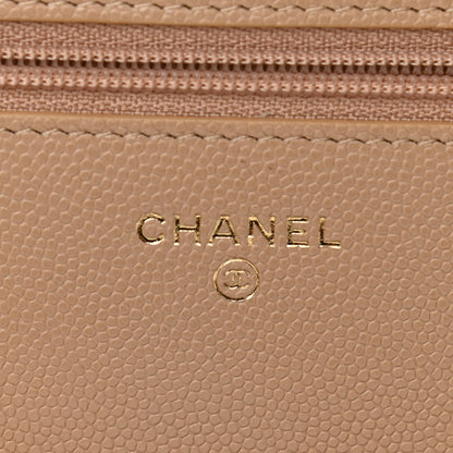 Chanel Caviar Quilted Crystal CC Wallet On Chain WOC Beige 6 of 11