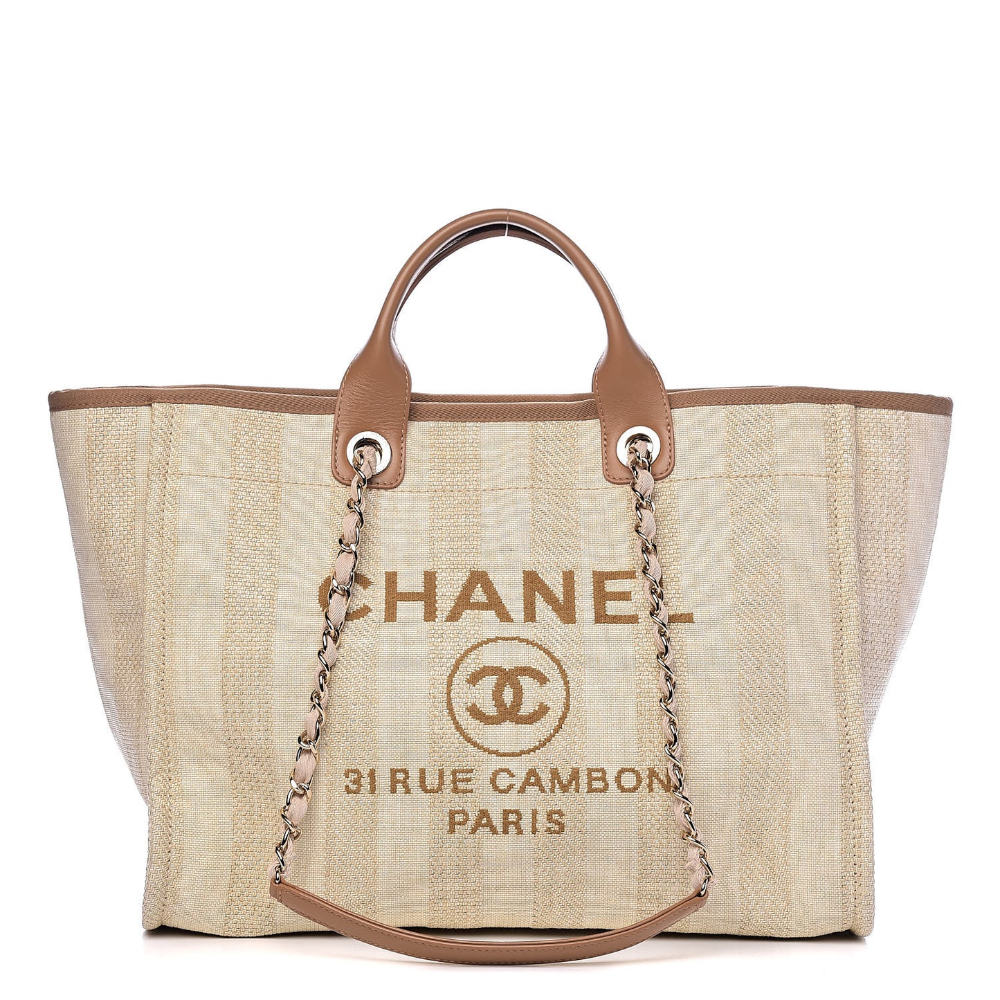 Mixed Fibers Striped Large Deauville Tote Beige