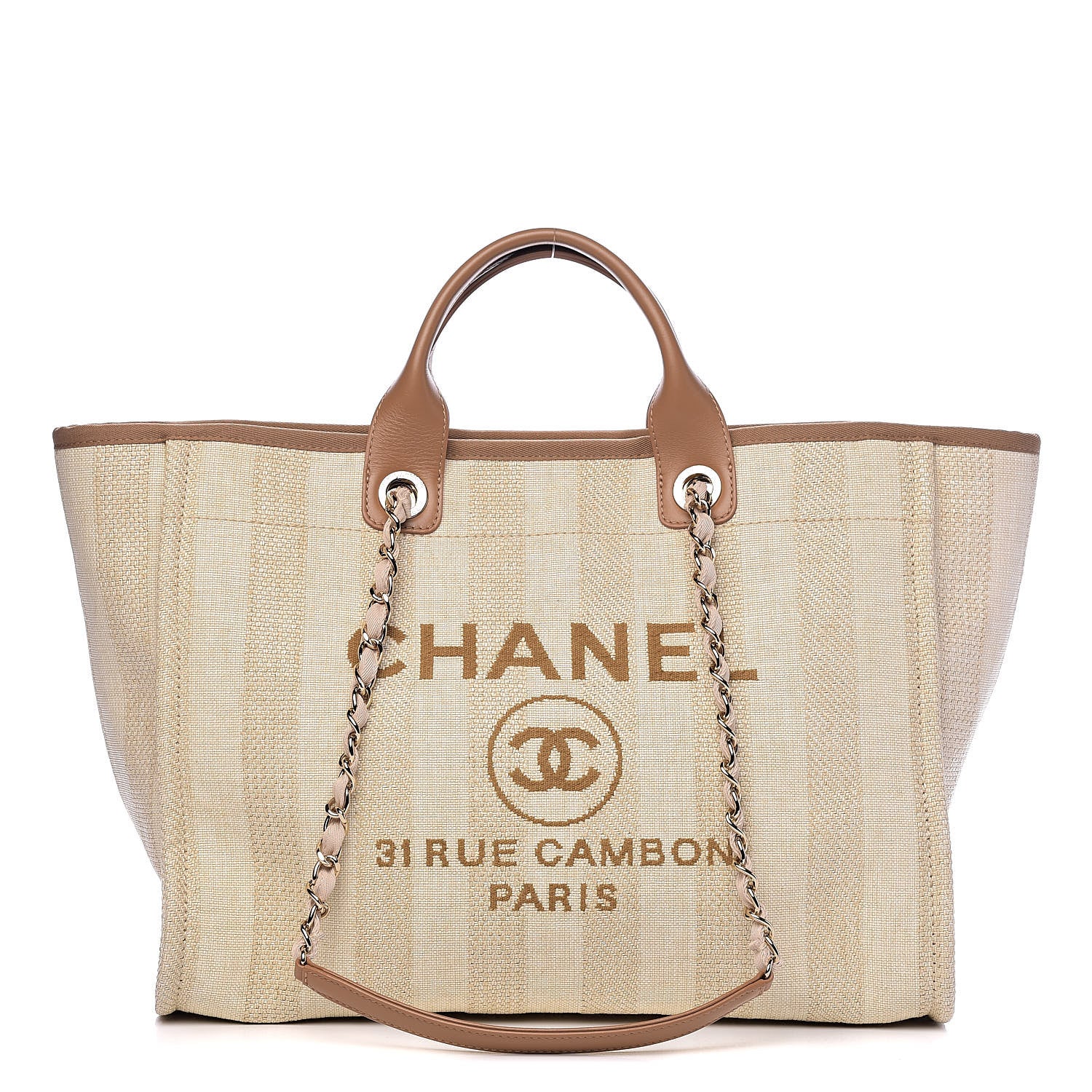 Chanel Mixed Fibers Striped Large Deauville Tote Beige 1 of 10