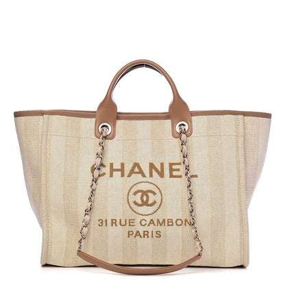 Chanel Mixed Fibers Striped Large Deauville Tote Beige 1 of 10