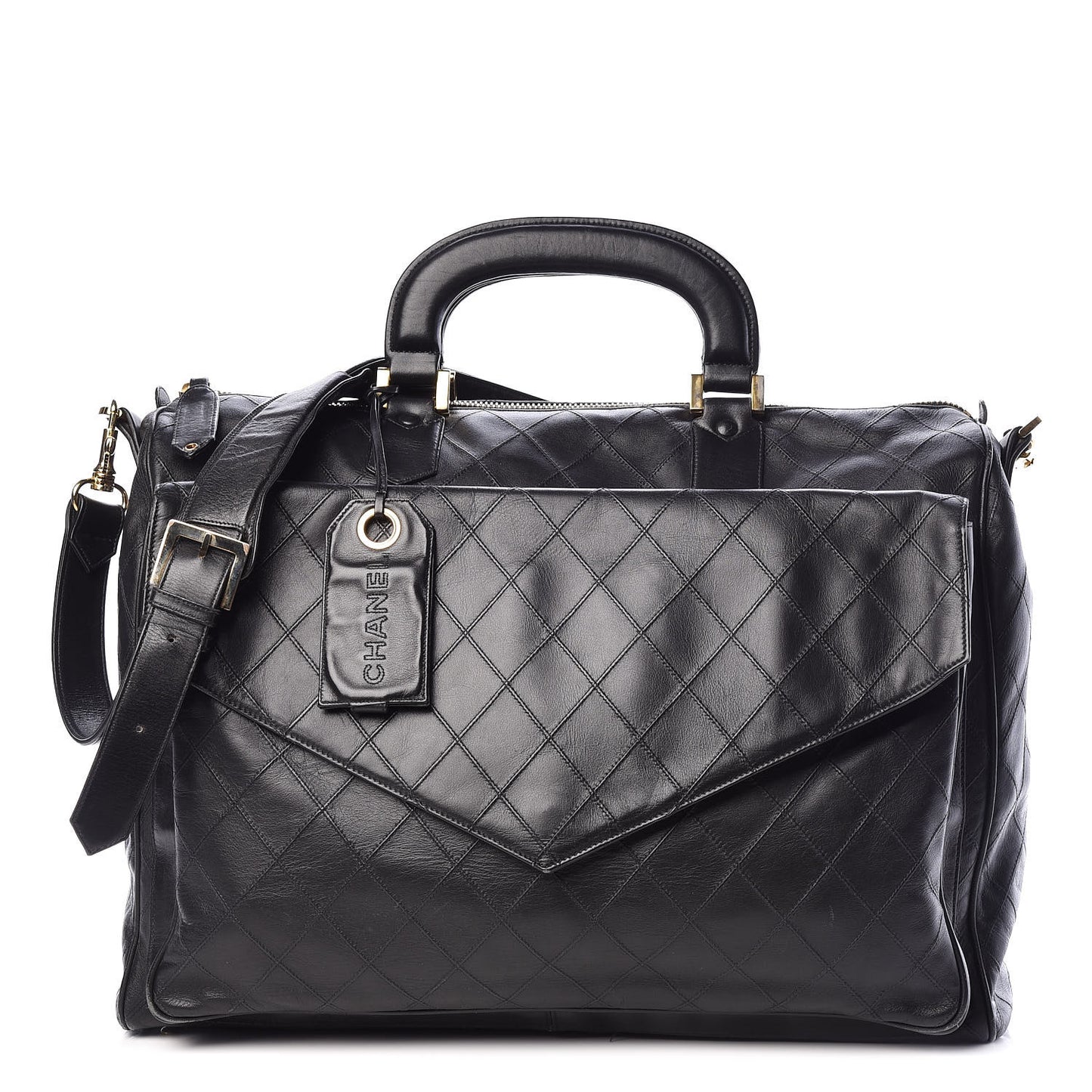 Calfskin Diamond Stitched Duffle Bag Black