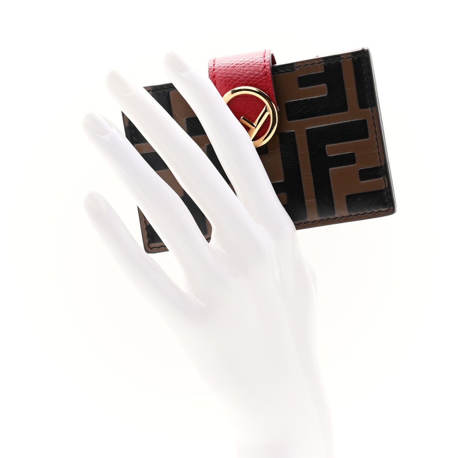 Fendi Vitello Cruise F is Fendi Bi-Color FF 1974 Embossed Gusseted Card Holder Maya Black Rosso 2 of 8