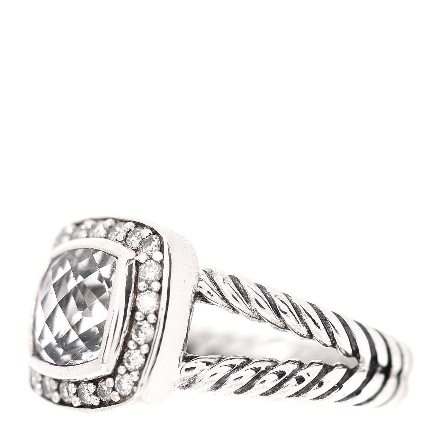 Sterling Silver Diamond White Topaz 7mm Petite Albion Ring 50 5.25