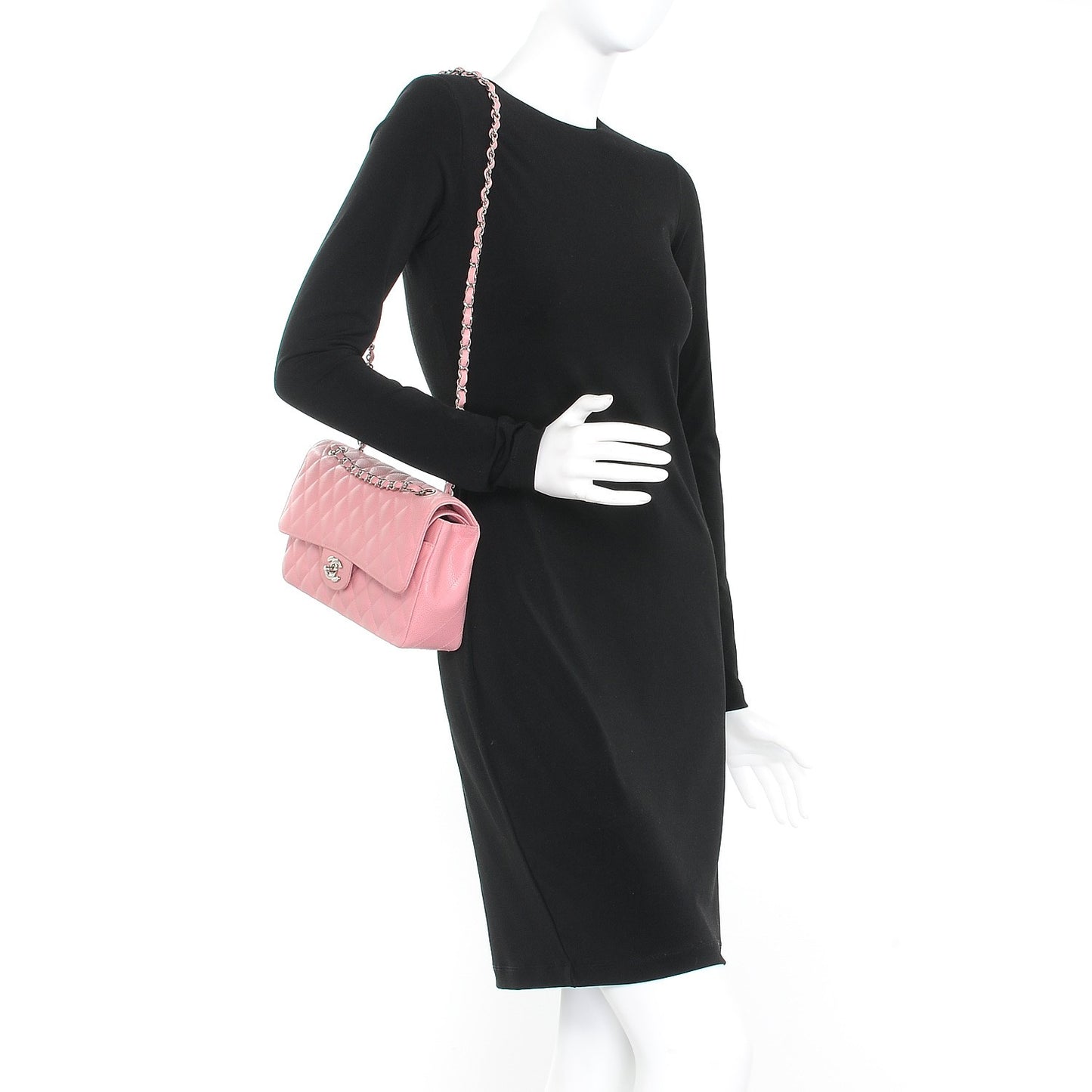 Caviar Quilted Medium Double Flap Pink