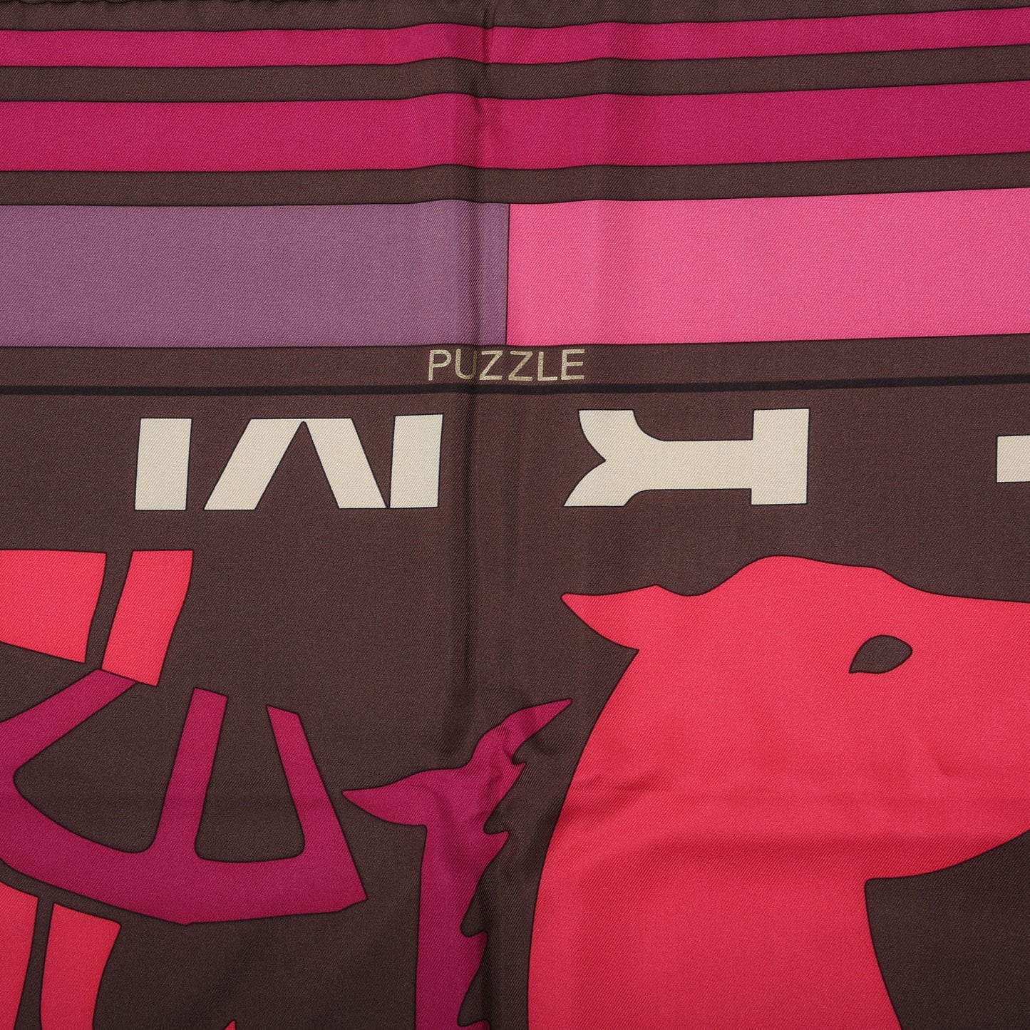 Silk Puzzle Scarf 90 Marron Glace Rose Cassis