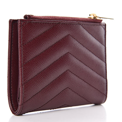 Saint Laurent Grain De Poudre Matelasse Chevron Monogram Zipped Card Case Palissandre 3 of 8