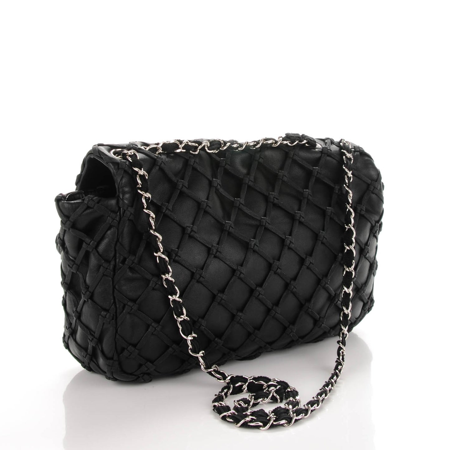 Lambskin Jumbo Canebiers Net Flap Black