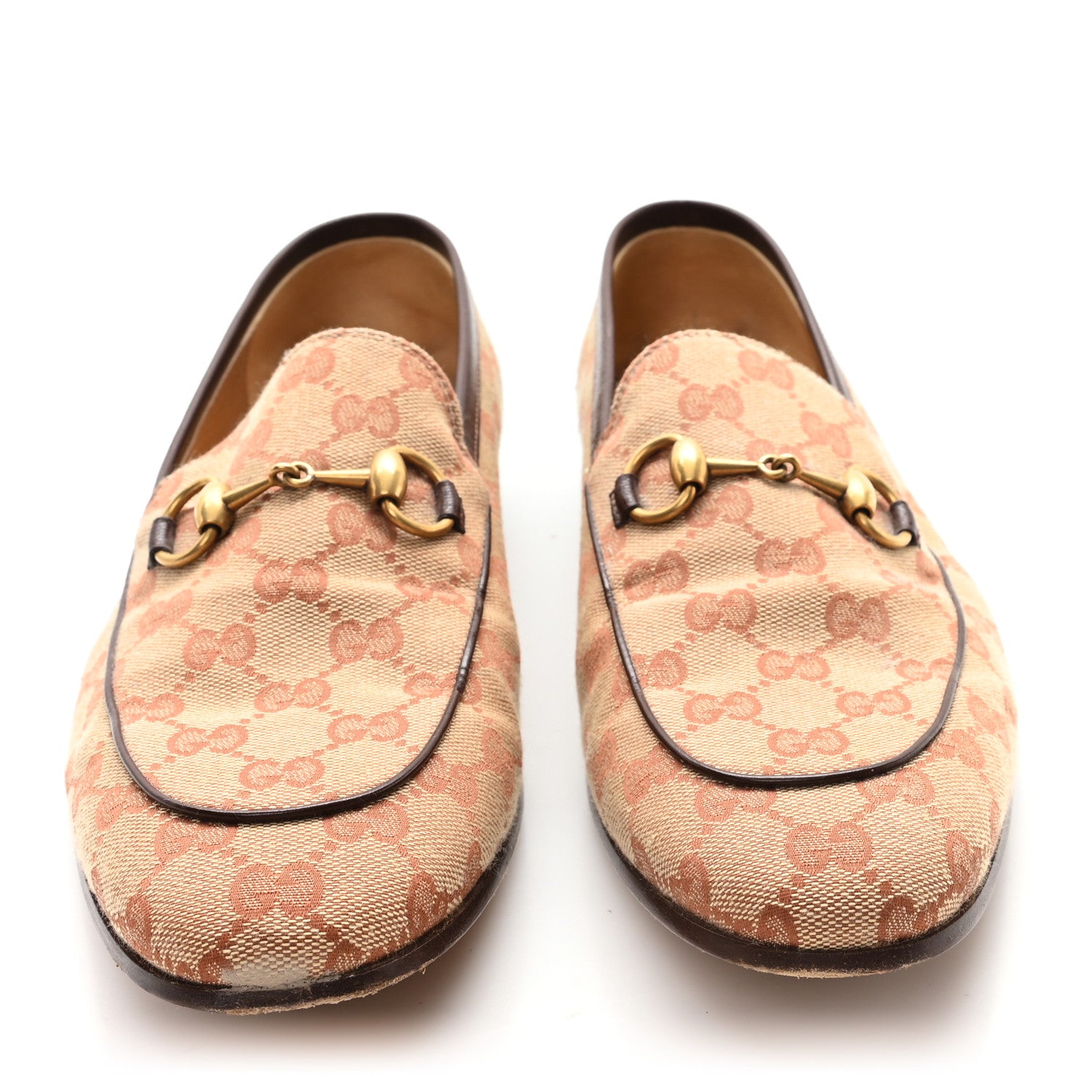 Gucci Canvas GG Monogram Horsebit Mens Jordaan Loafers 9.5 Beige Ruggine Light Brown 3 of 10