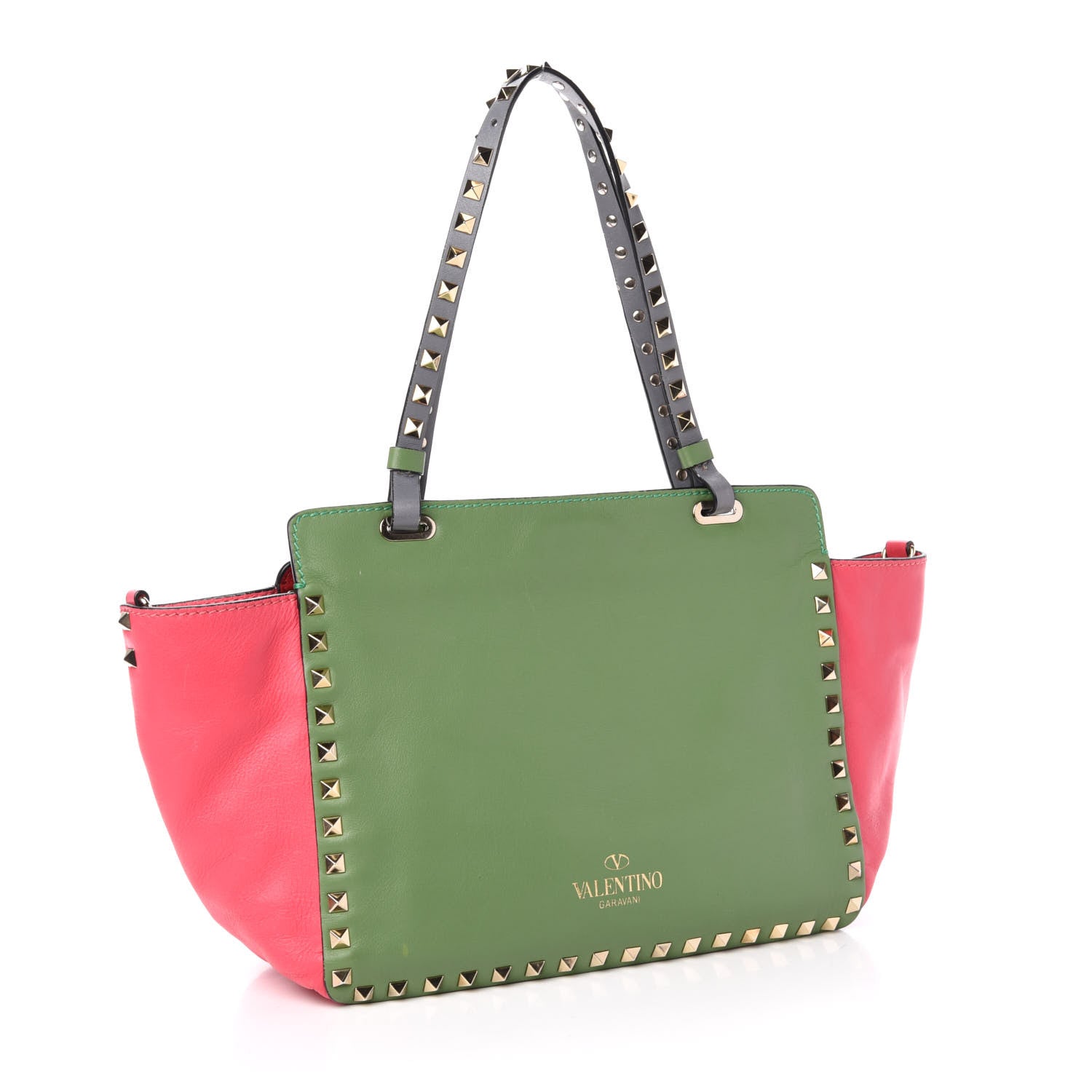 Valentino Garavani Vitello Colorblock Small Rockstud Tote Deep Rose Clover Grey Scarlet 3 of 18