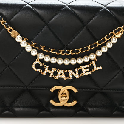 Chanel Shiny Lambskin Quilted Mini Pearl Logo Flap Black 8 of 10