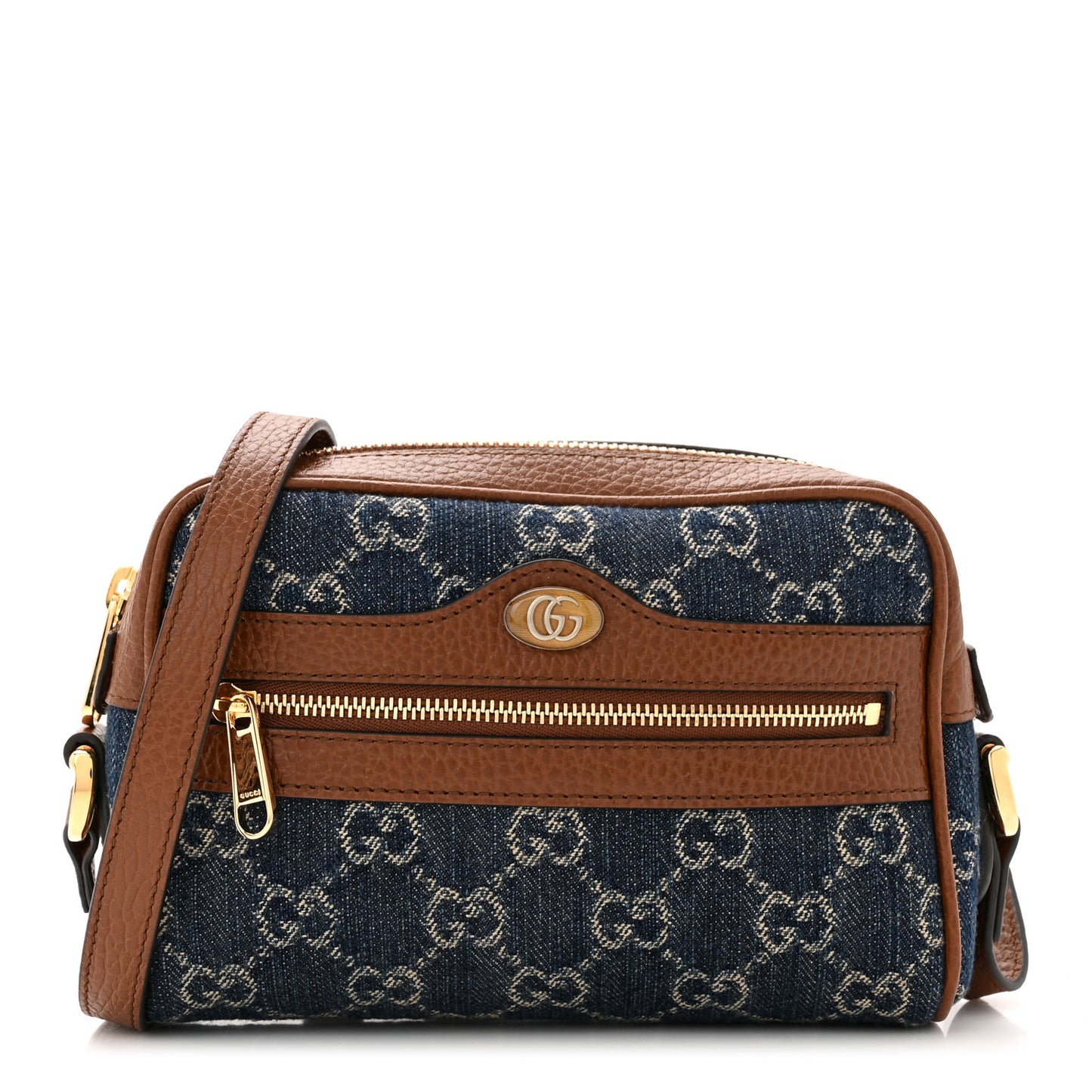 New Denim GG Monogram Dollar Calfskin Mini Ophidia Shoulder Bag Blue Tea Cuir Epilog
