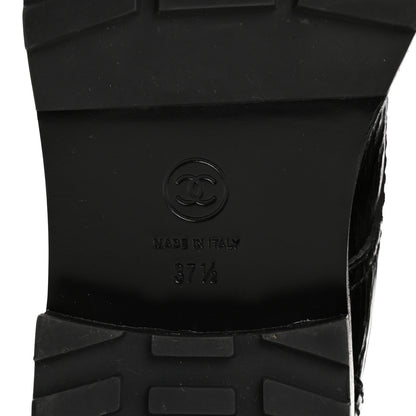Chanel Shiny Calfskin Velvet Pearl Combat Short Boots 37.5 Black 8 of 13