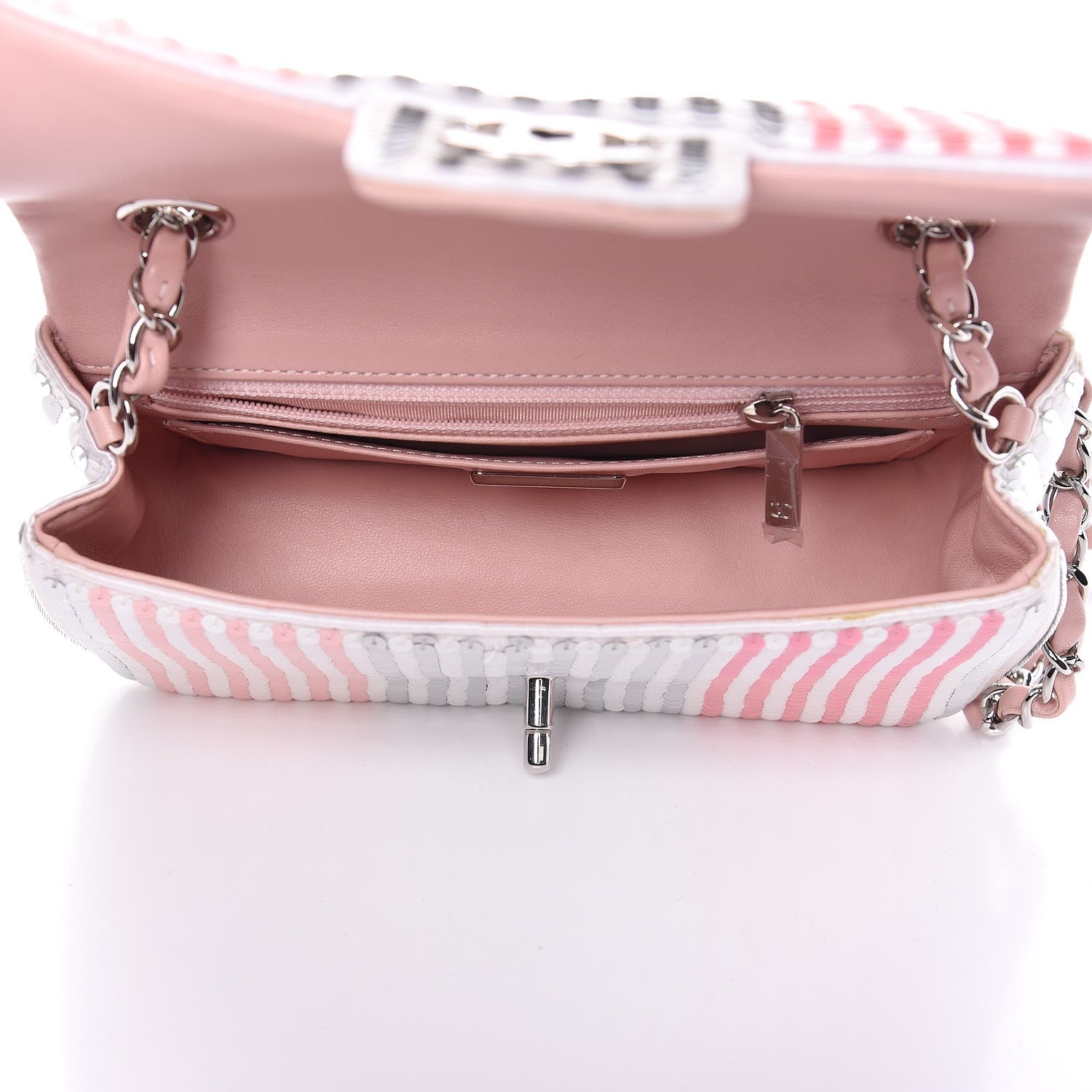 Chanel Sequin Striped Mini Flap Pink White 5 of 9