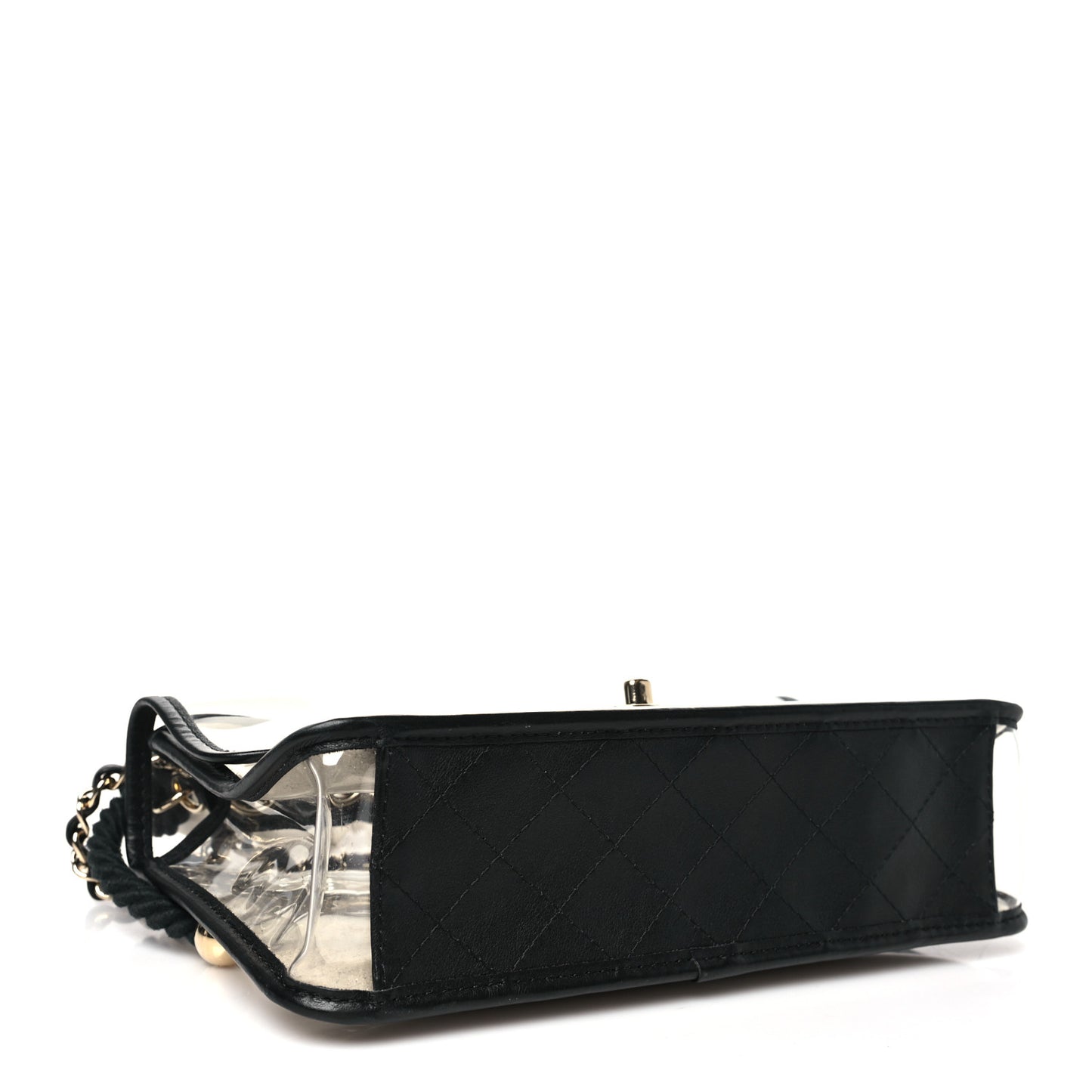 Lambskin PVC Sand By The Sea Flap With Pearl Strap Black