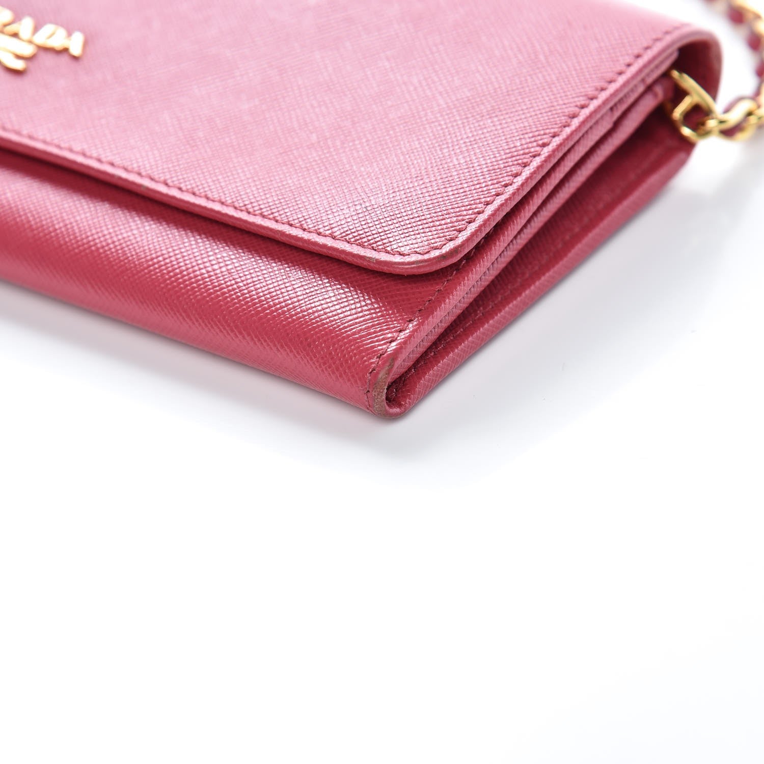 Prada Saffiano Metal Oro Chain Wallet Peonia 11 of 14