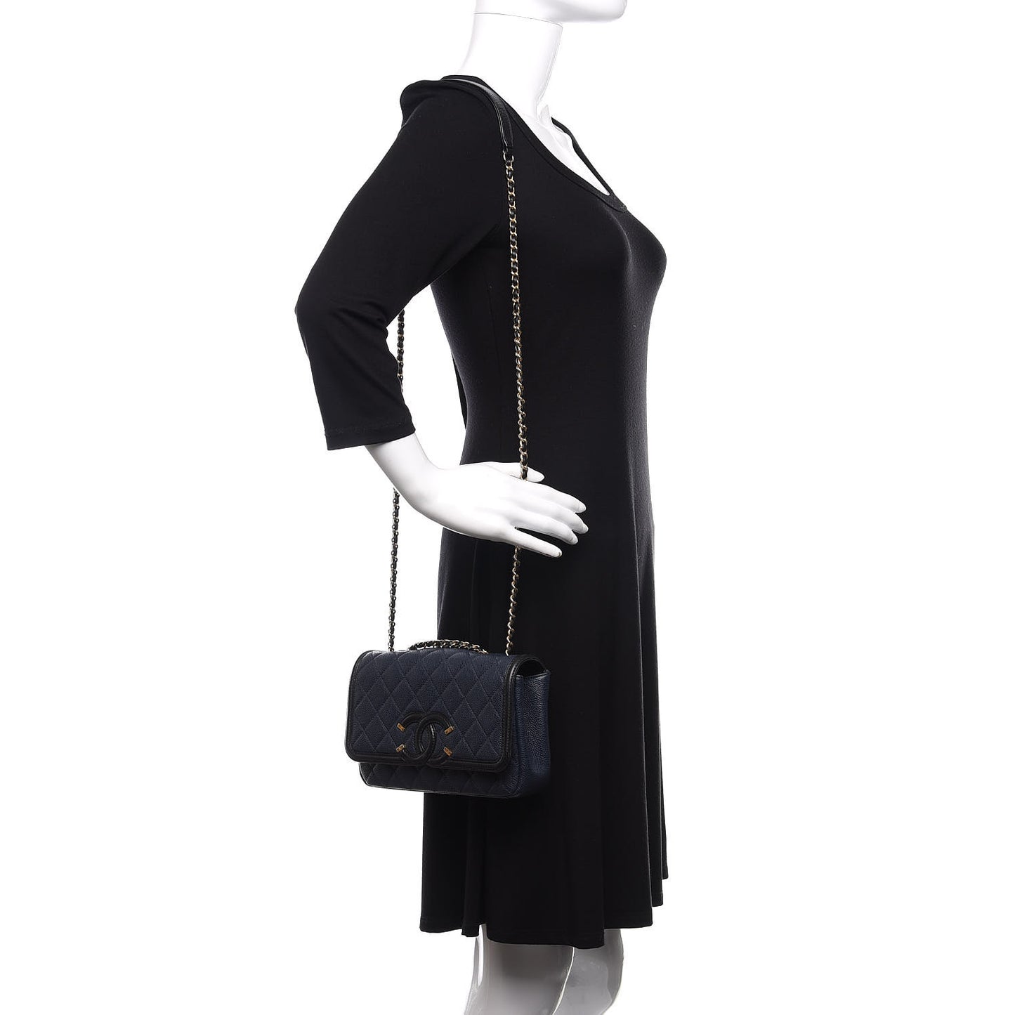 Caviar Quilted Small CC Filigree Flap Navy Black