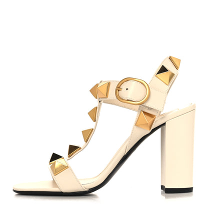 Valentino Garavani Calfskin Roman Stud 90mm Sandals 37 Light Ivory 1 of 11