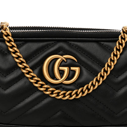 Gucci Calfskin Matelasse Mini GG Marmont Chain Crossbody Bag Black 10 of 16