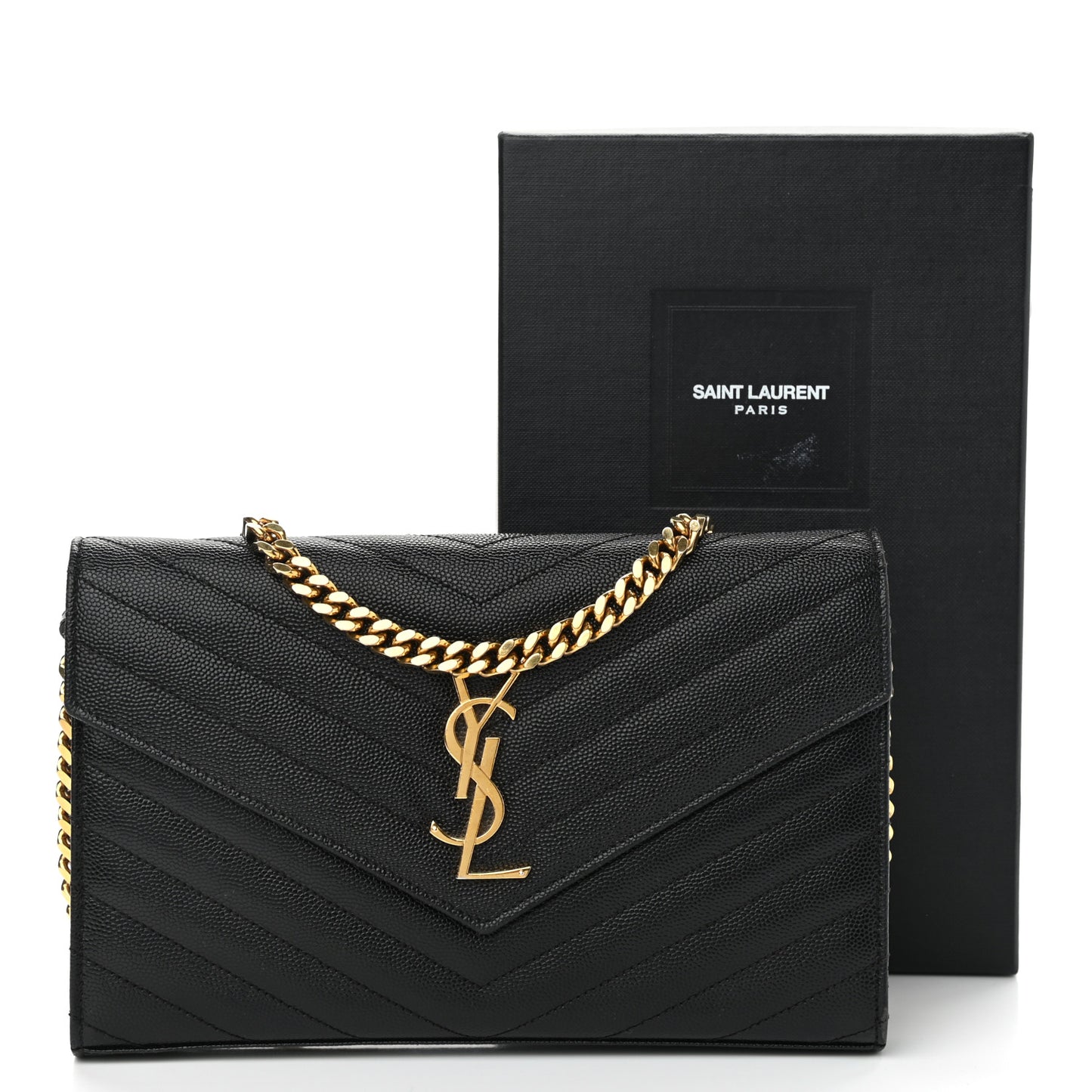 Grain De Poudre Matelasse Chevron Monogram Chain Wallet Black
