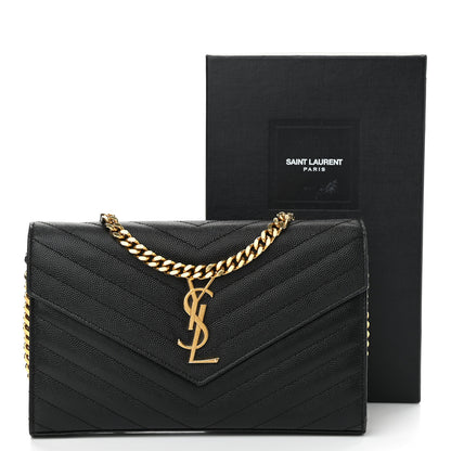 Saint Laurent Grain De Poudre Matelasse Chevron Monogram Chain Wallet Black 11 of 11