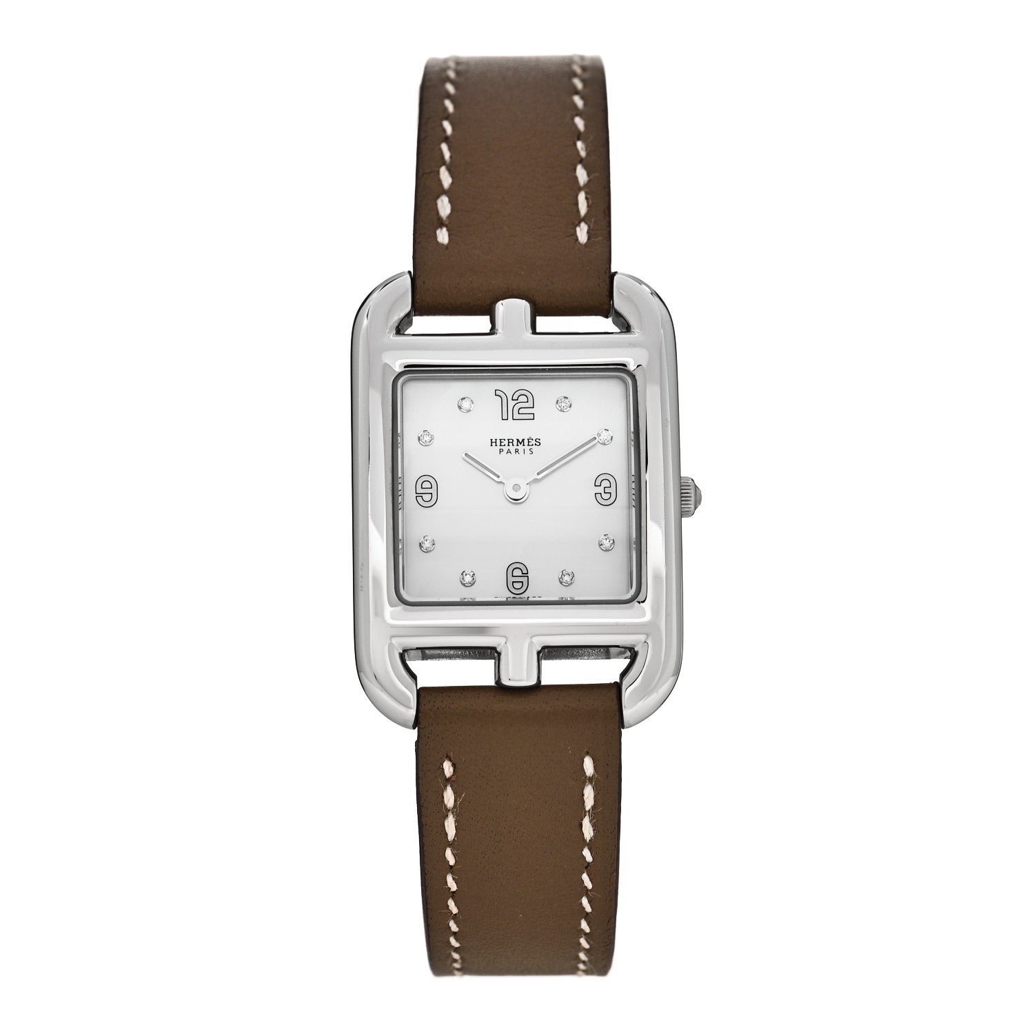 Hermes Stainless Steel Swift Diamond Mother of Pearl 23mm Cape Cod Quartz Watch Etoupe 1 of 5