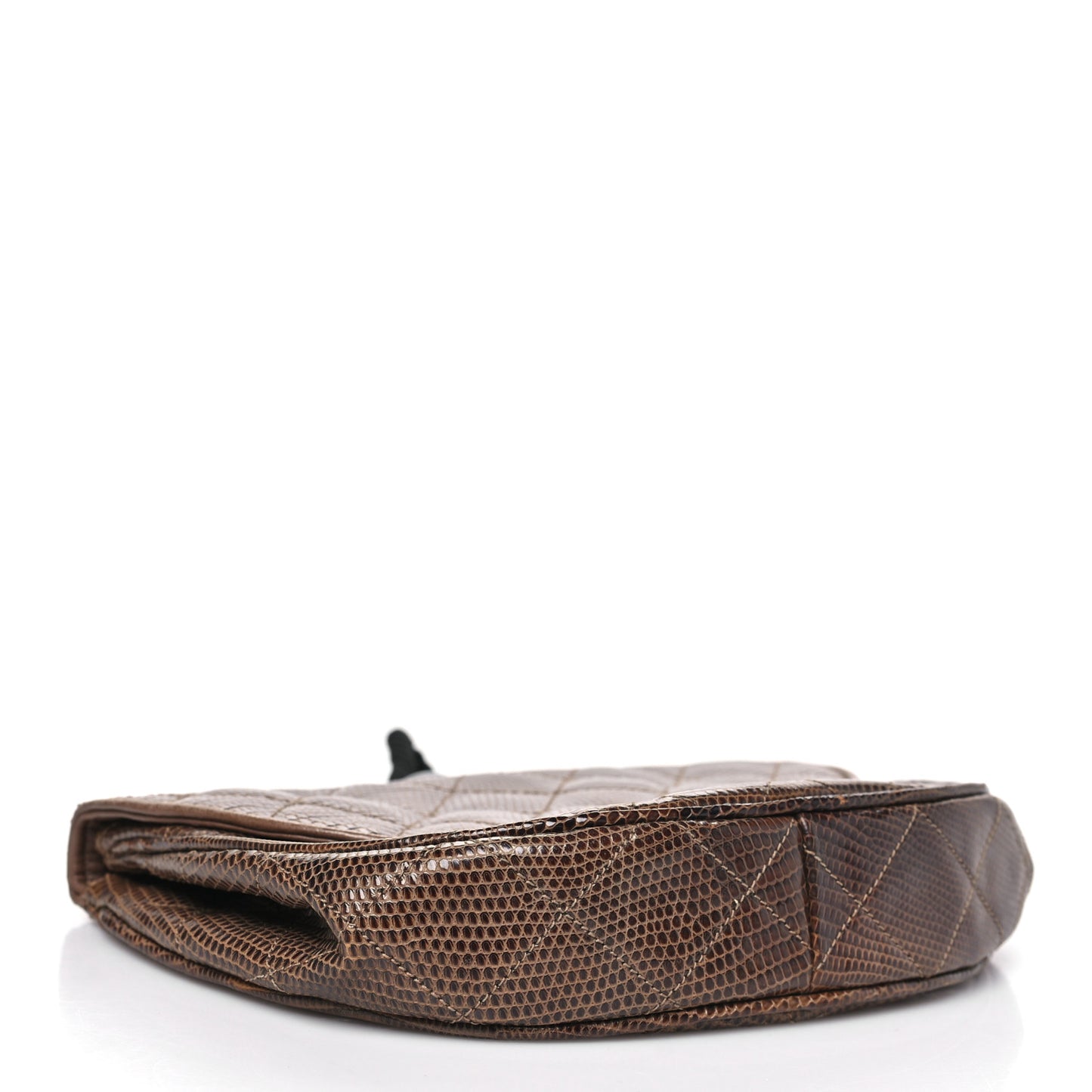 Lizard Quilted Rope Half Moon Clutch Dark Brown