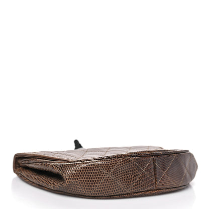 Chanel Lizard Quilted Rope Half Moon Clutch Dark Brown 4 of 11