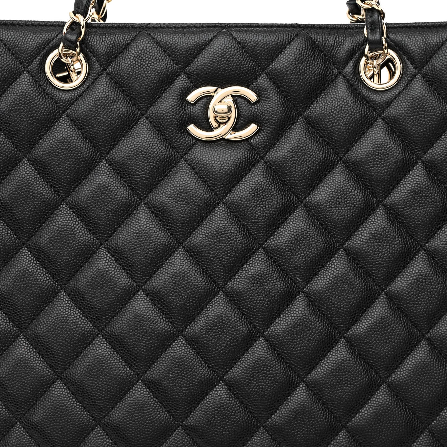 Caviar Quilted Large Shopping Tote Black