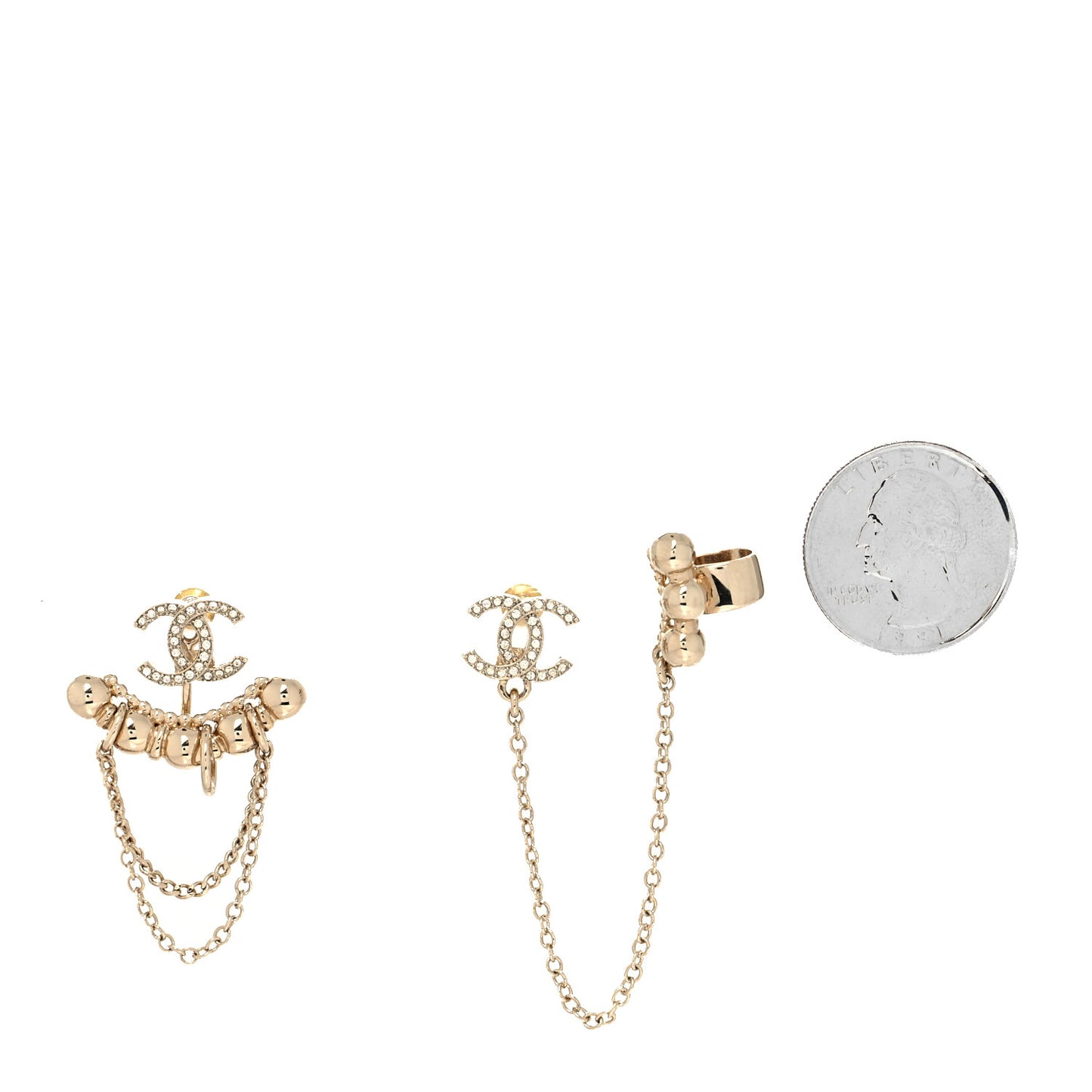 Metal Crystal CC Chain Cuff Earrings Gold