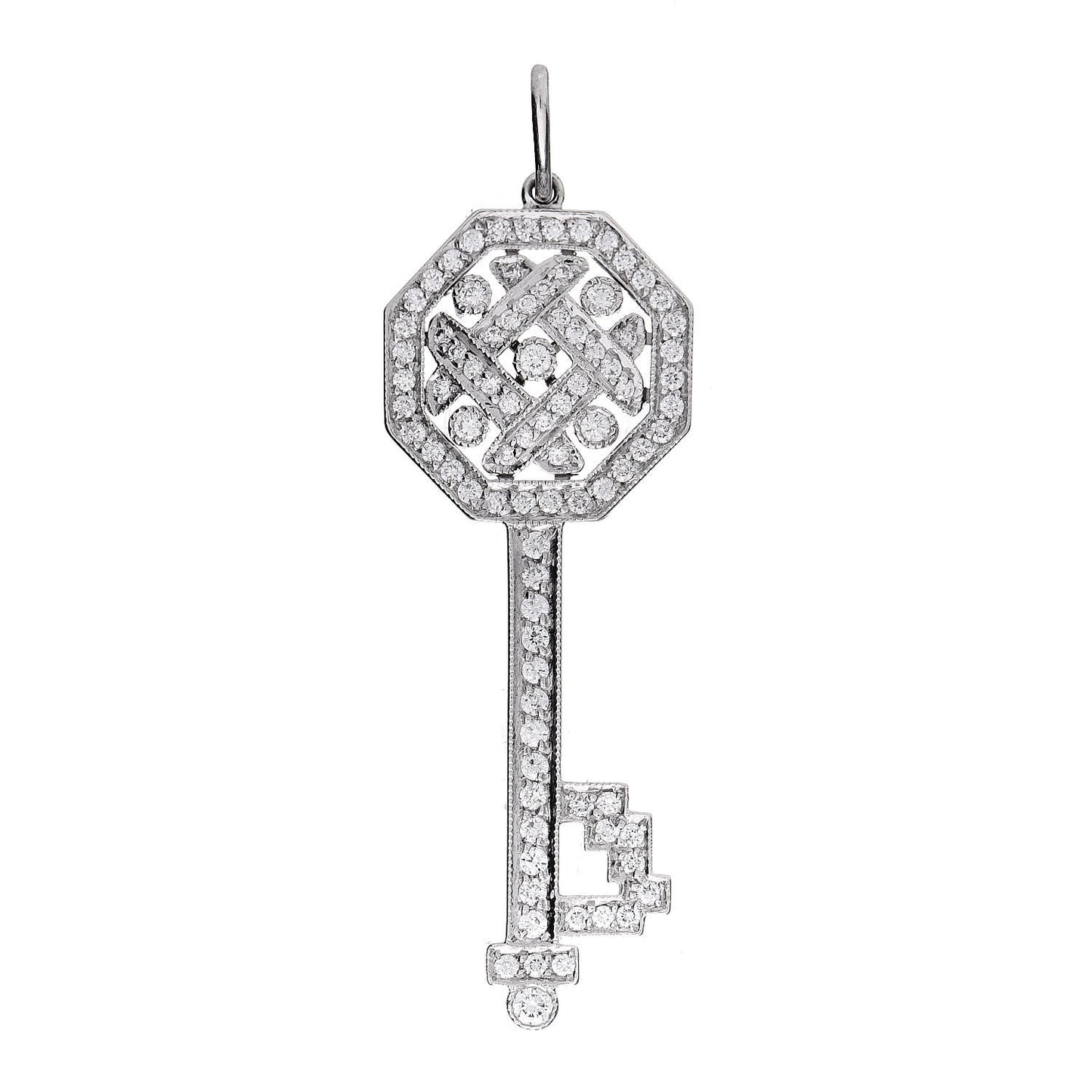Platinum Diamond Octagon Key Charm Pendant