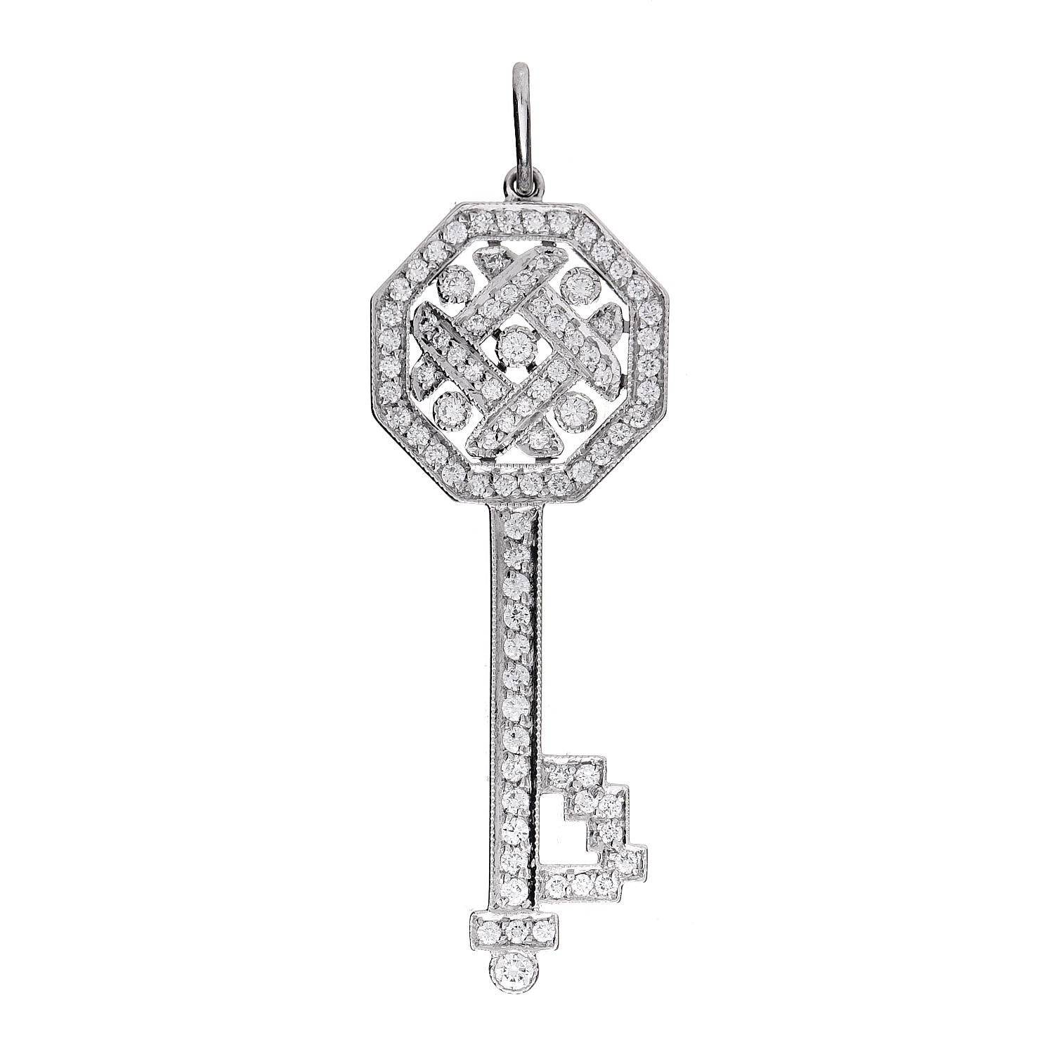Tiffany Platinum Diamond Octagon Key Charm Pendant 1 of 4