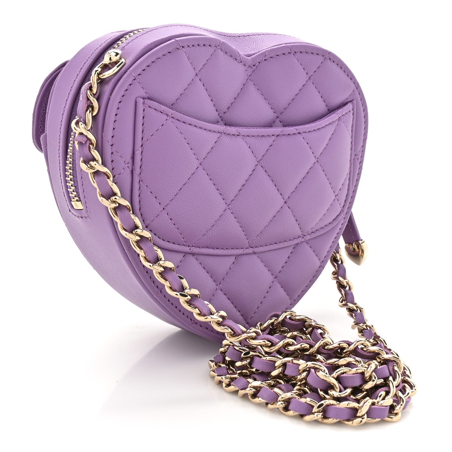 Chanel Lambskin Quilted CC In Love Heart Clutch With Chain Purple 3 of 11