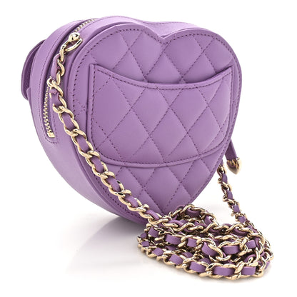 Chanel Lambskin Quilted CC In Love Heart Clutch With Chain Purple 3 of 11