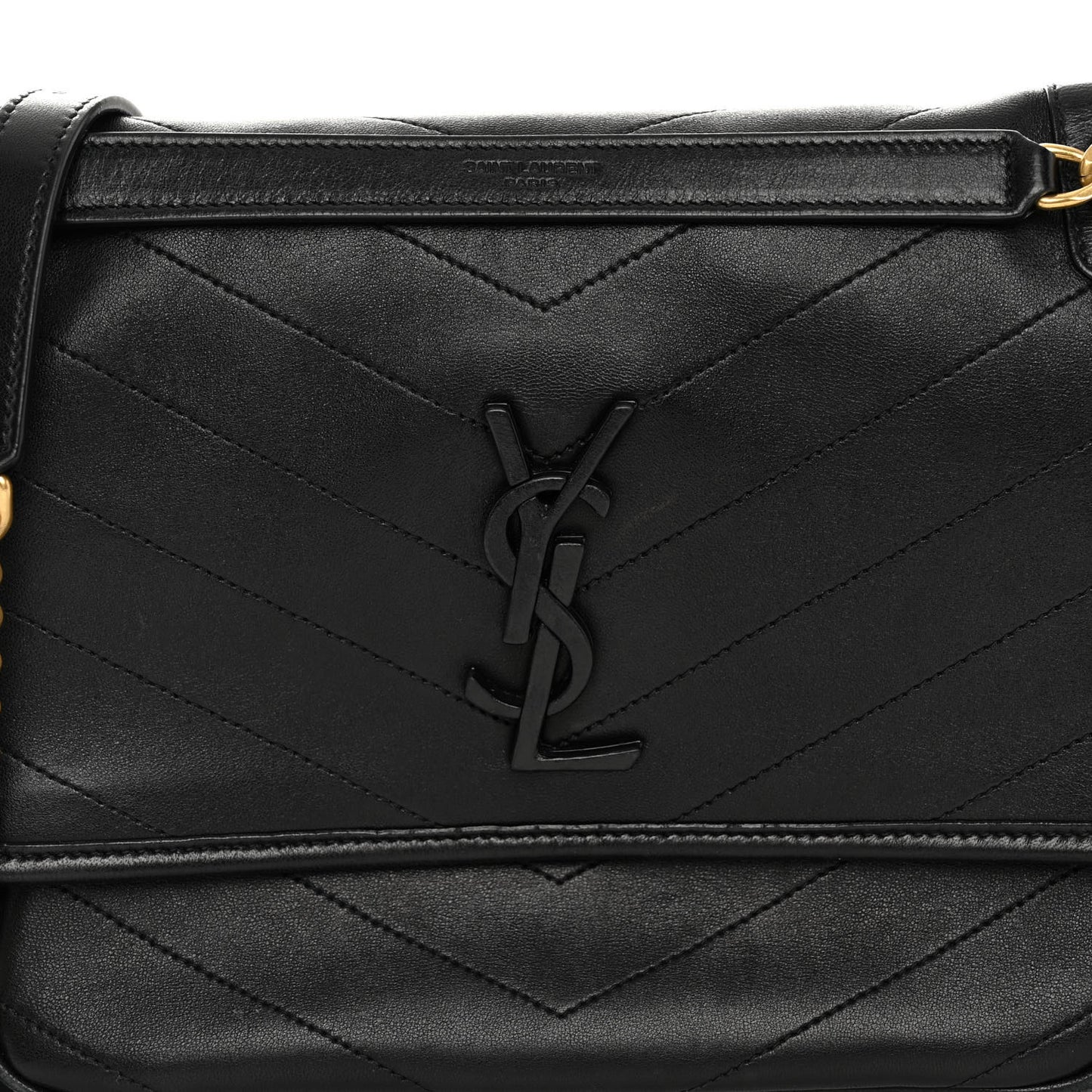 Lambskin Matelasse Monogram Medium Niki Chain Satchel Black