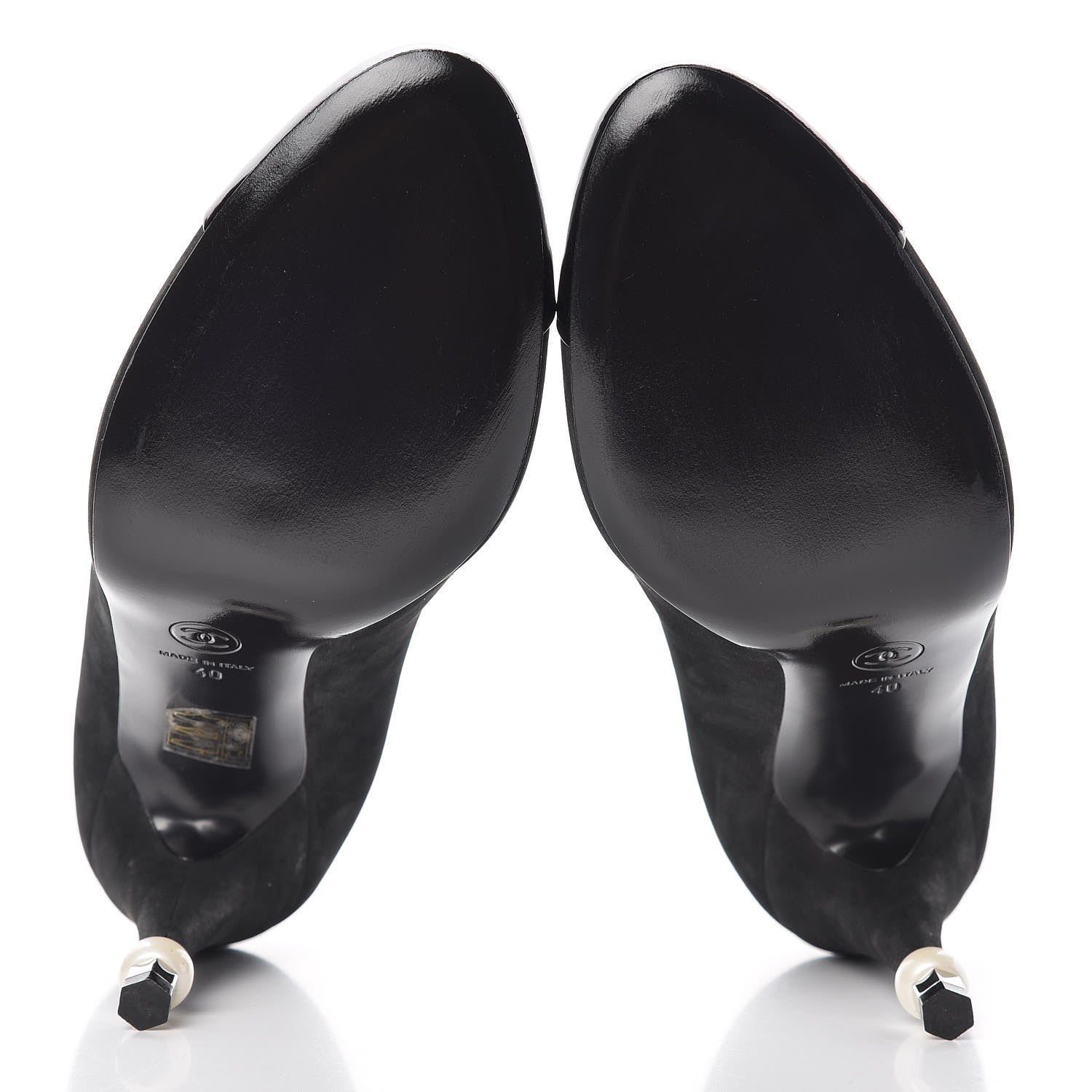 Chanel Suede Calfskin Patent Cap Toe CC Pumps 40 Black 5 of 11