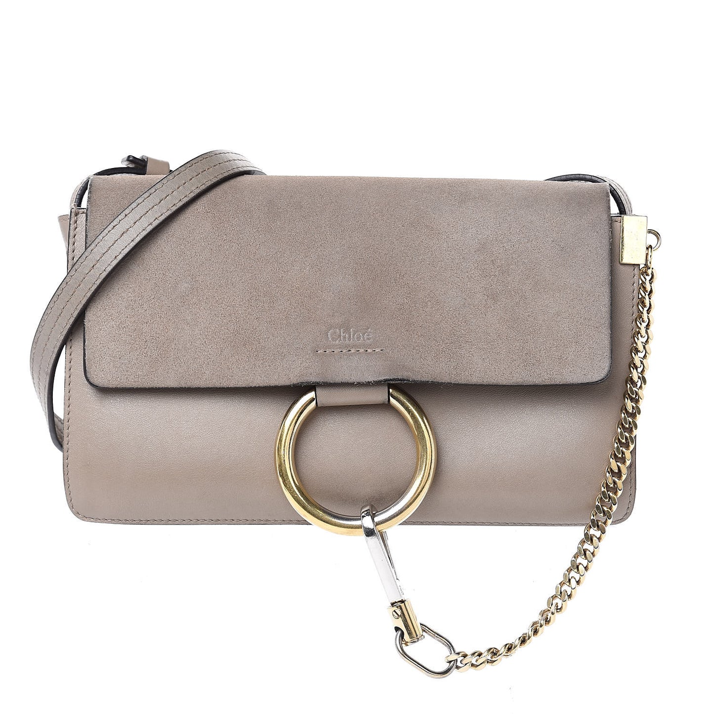 Suede Calfskin Small Faye Shoulder Bag Motty Grey
