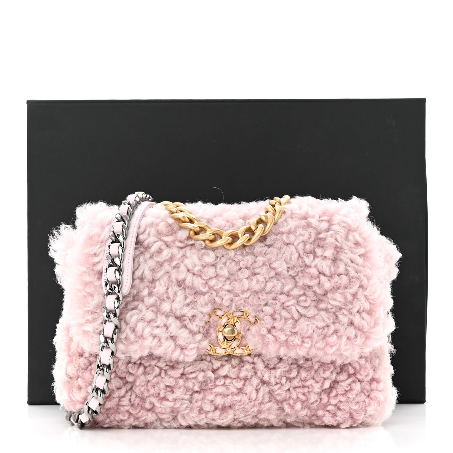 Shearling Sheepskin Medium Chanel 19 Flap Light Pink