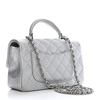 Chanel Metallic Caviar Quilted Mini Top Handle Rectangular Flap Silver 2 of 8