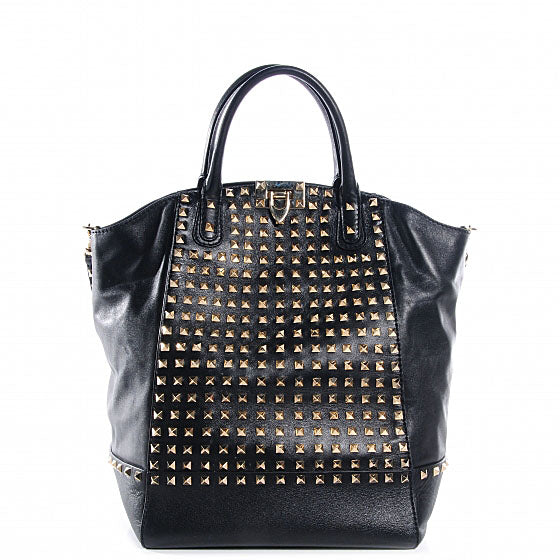 Vitello Rockstud All Over New Dome Bucket Tote Black