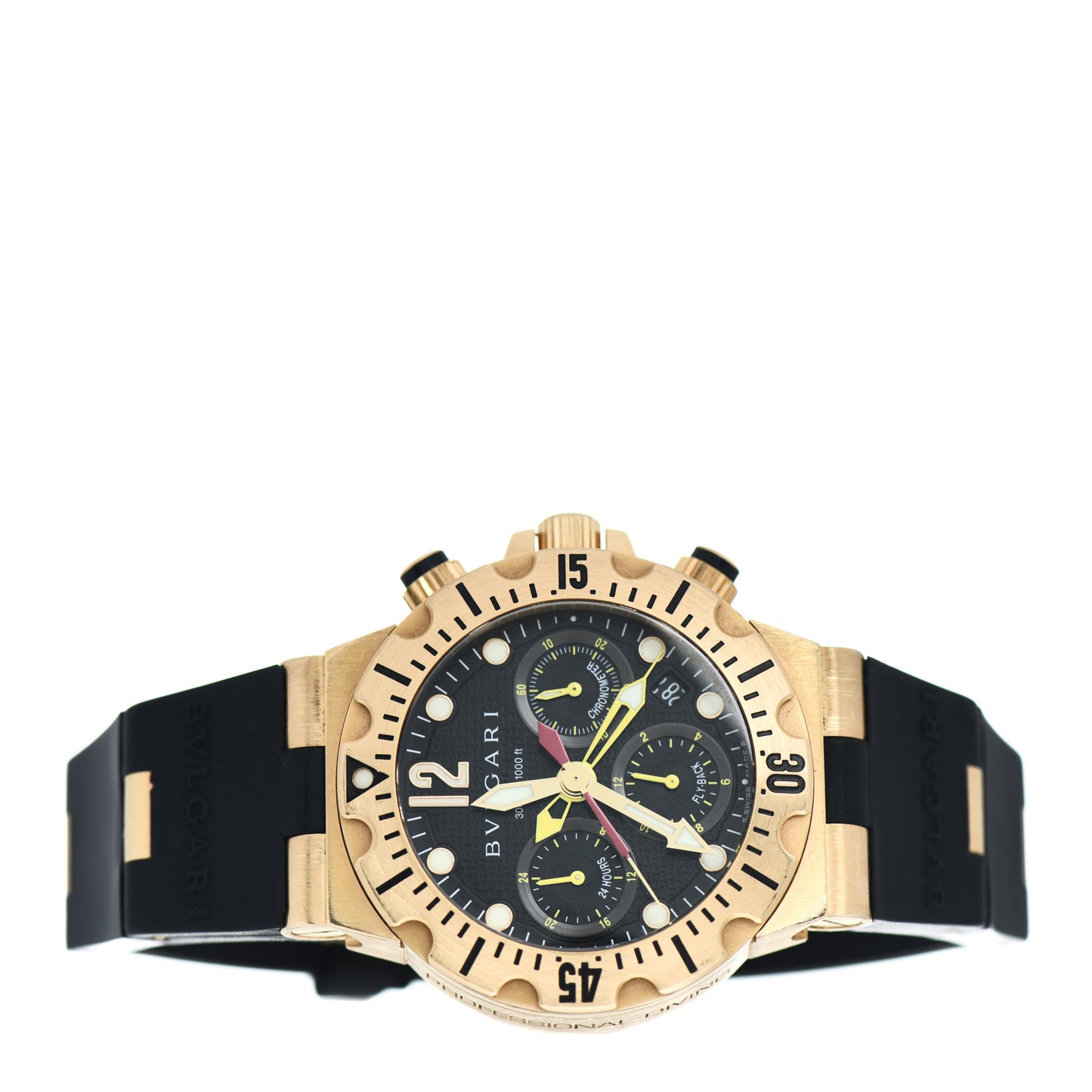 18K Yellow Gold Rubber 40mm Diagono Professional Flyback Chronograph Automatic Watch Black