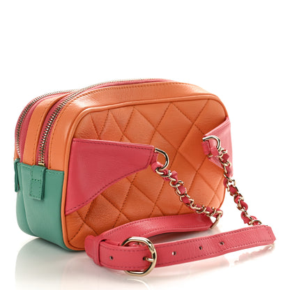 Chanel Goatskin Quilted Tri-Color In & Out Waist Bag Orange Green Pink 4 of 12