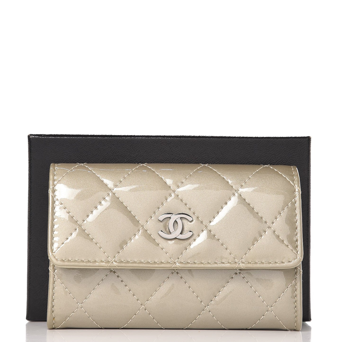 Patent Quilted Card Holder Light Gold