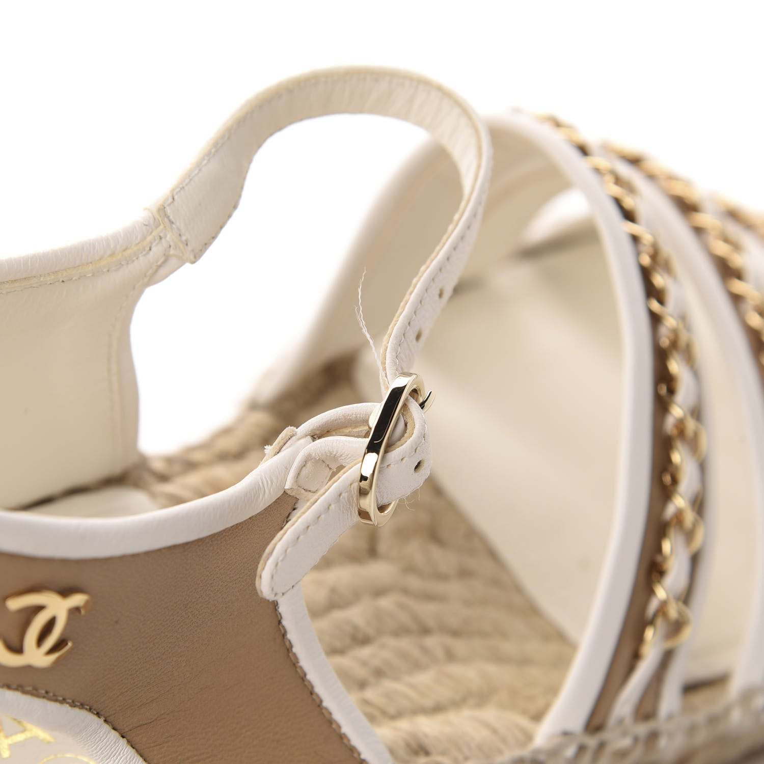 Chanel Lambskin Chain Espadrille Sandals 41 Beige White 12 of 13