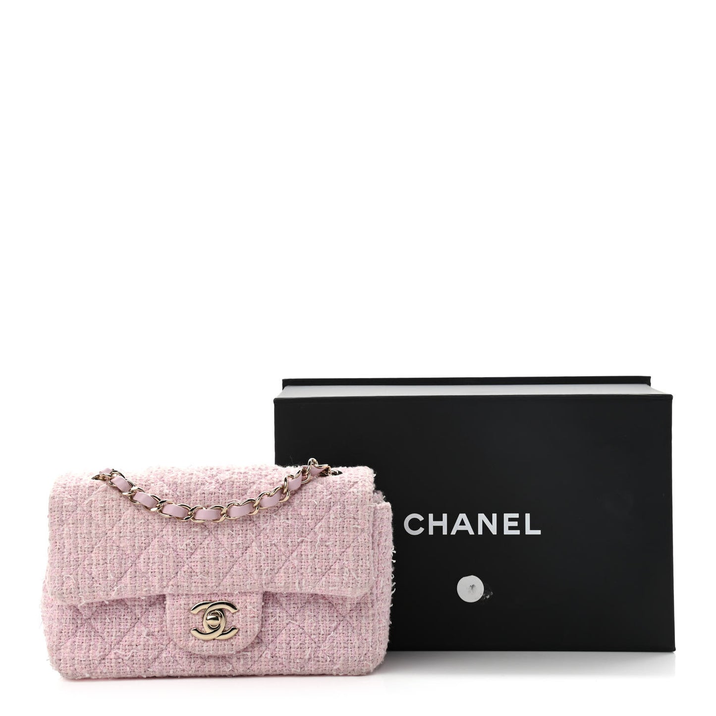 Tweed Quilted Mini Rectangular Flap Pink