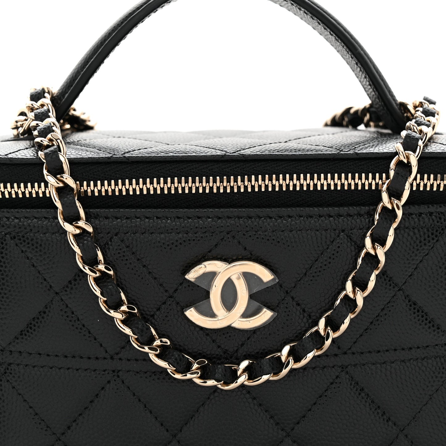 Caviar Quilted Trendy Handle Mini Vanity Black