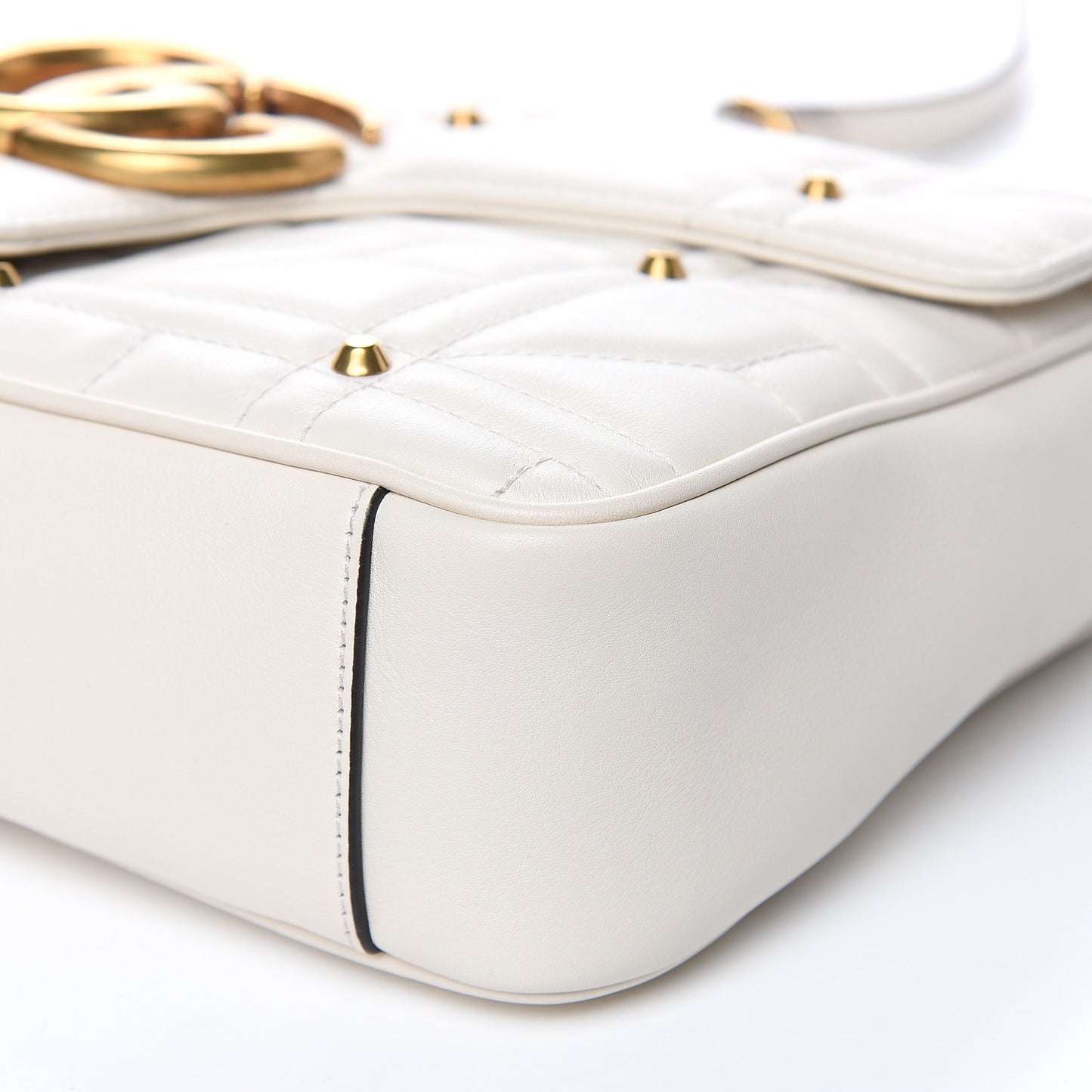Calfskin Matelasse Studded Medium GG Marmont Shoulder Bag White
