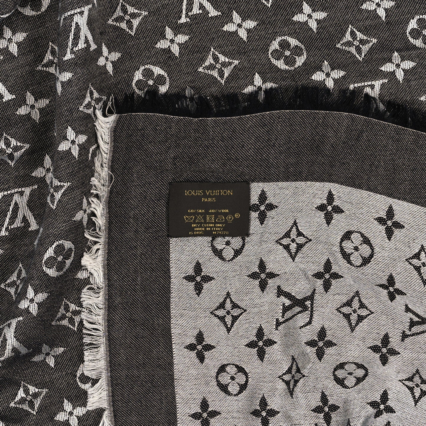 Silk Wool Monogram Denim Shawl Black