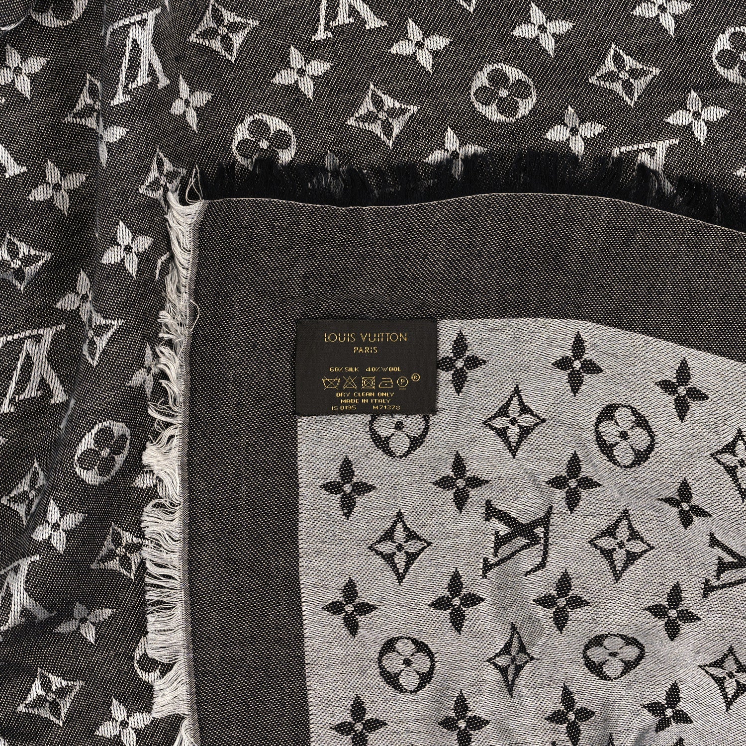 Louis Vuitton Silk Wool Monogram Denim Shawl Black 3 of 4