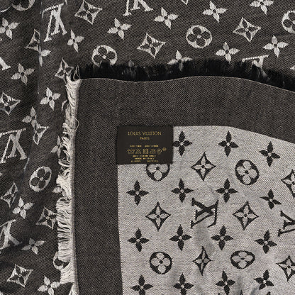 Louis Vuitton Silk Wool Monogram Denim Shawl Black 3 of 4