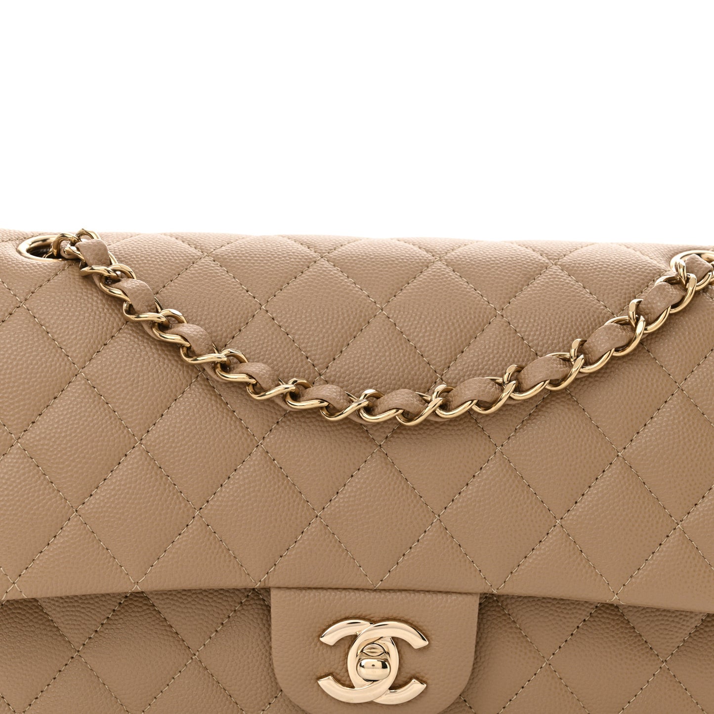 Caviar Quilted Medium Double Flap Dark Beige